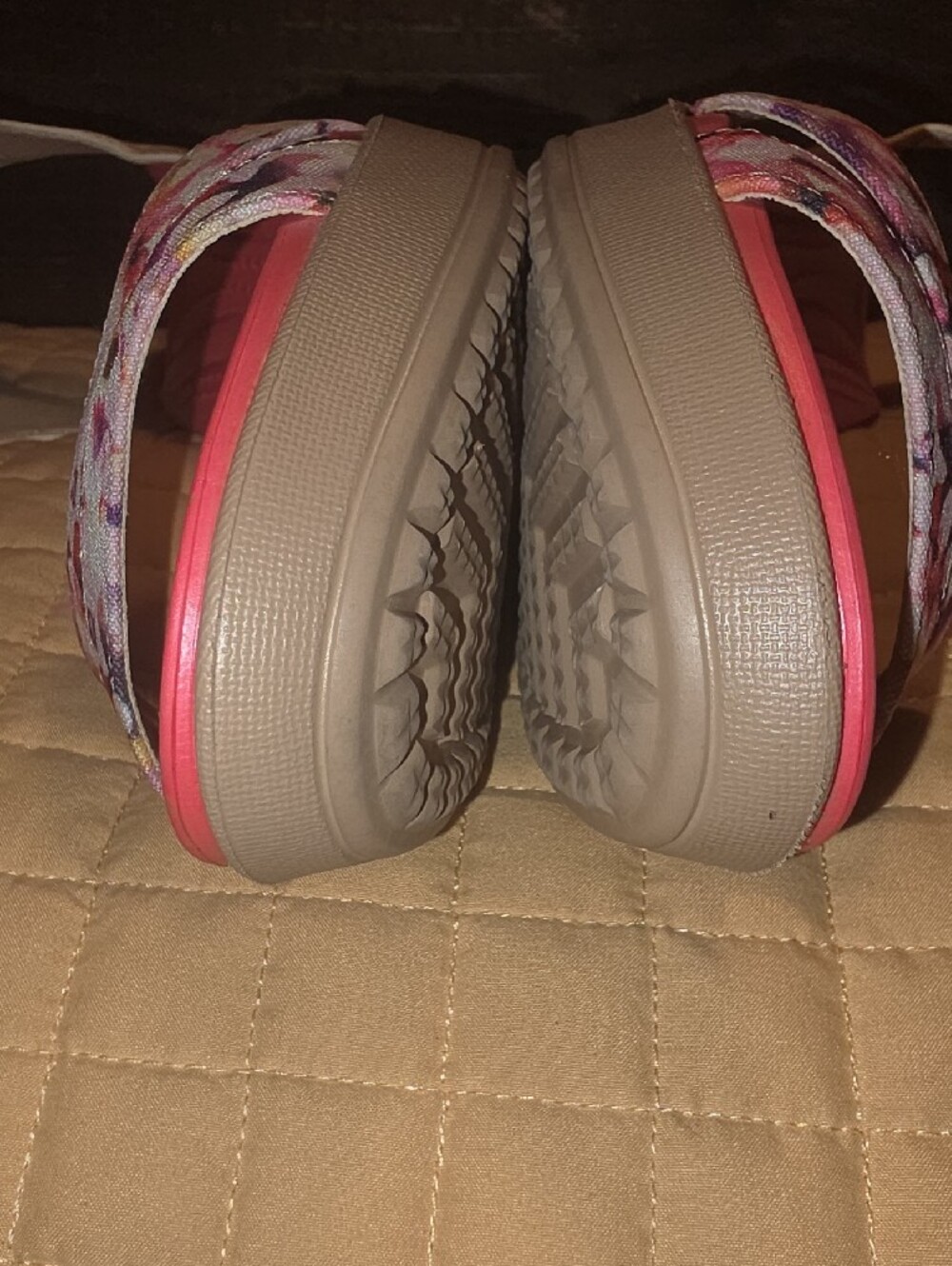 CROCS Coral Florsl Footbed Wedges with Beige Ankle Strap - Picture 7 of 9